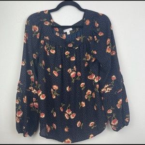 Lauren Conrad Navy Polka Dot Blouse